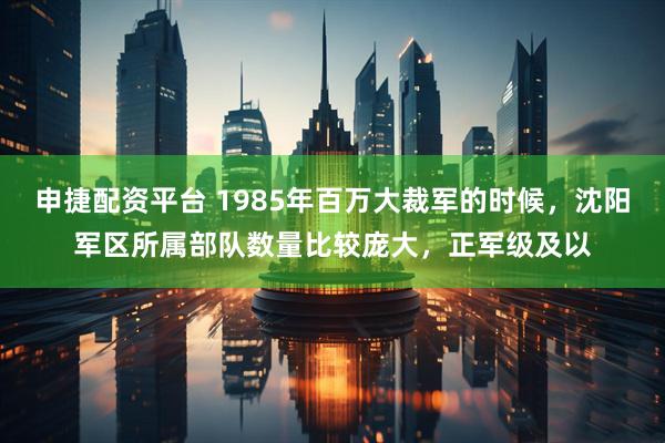 申捷配资平台 1985年百万大裁军的时候，沈阳军区所属部队数量比较庞大，正军级及以